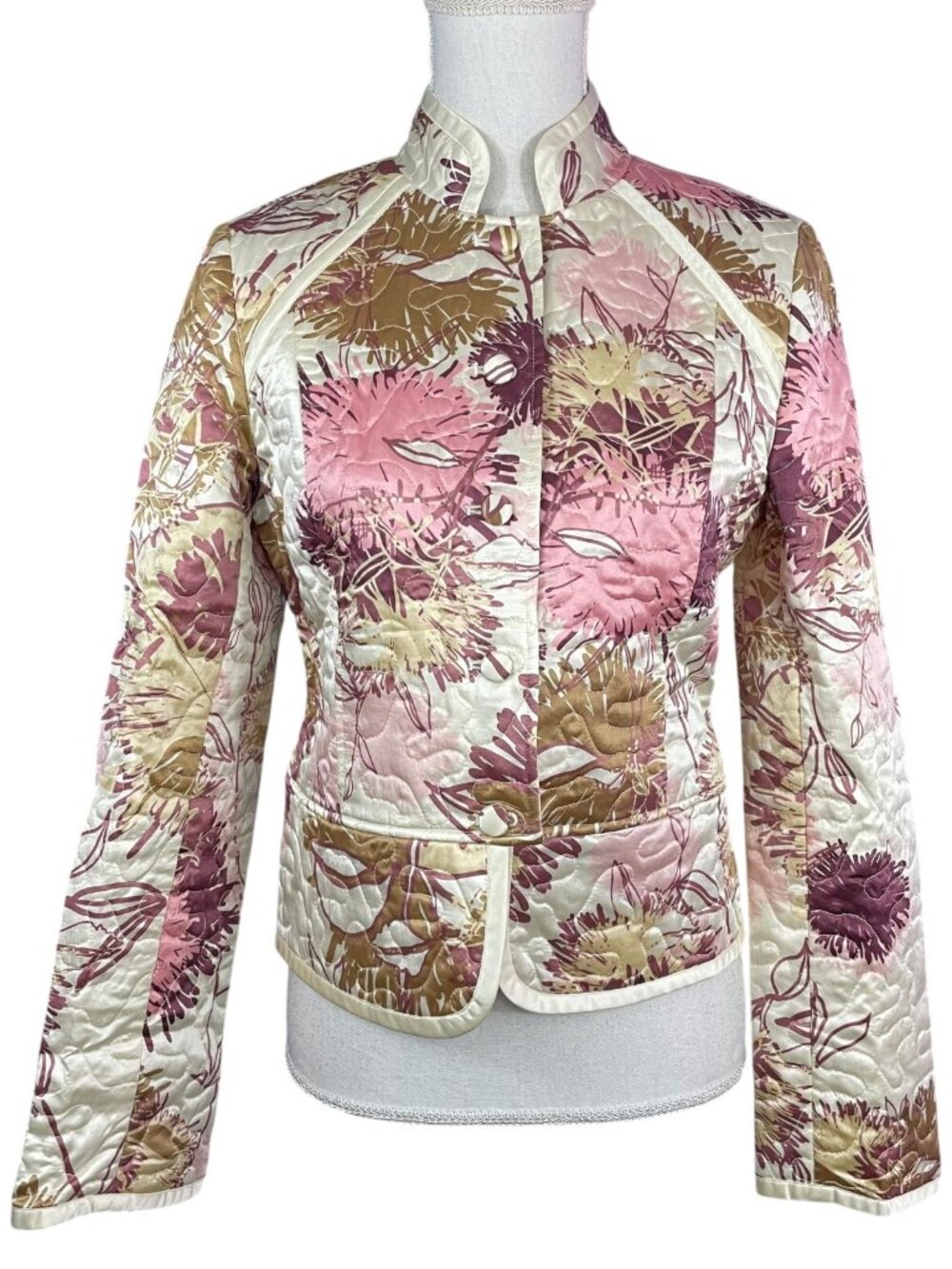 Silk Blend Floral Abstract Jacket 4 Quilted Cotton Blazer Abstract Cream Pink